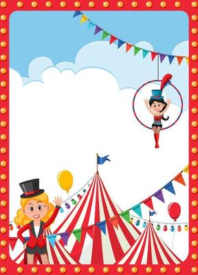 Circus poster background with magician cartoon character