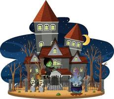 Haunted house at night scene vector