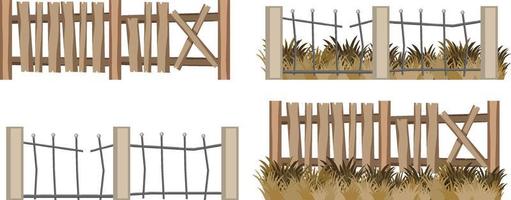 Set of different dilapidated fences vector