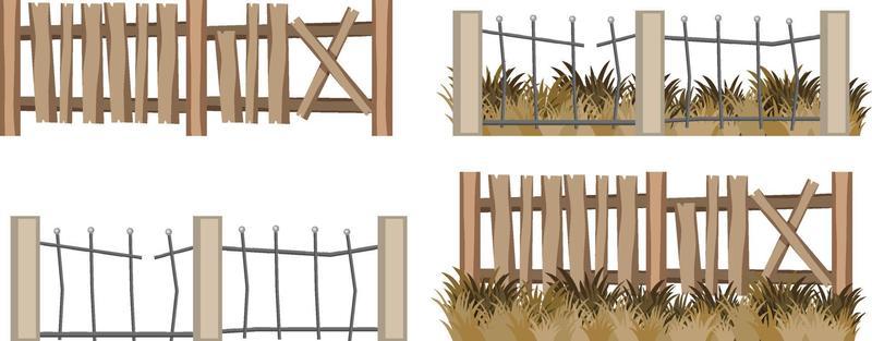 Set of different dilapidated fences