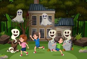 Children at the haunted house vector