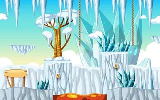 una plantilla de juego escena de cueva de hielo vector