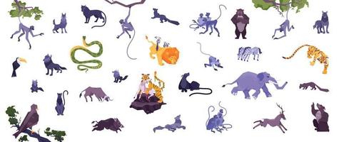 conjunto de iconos planos de animales vector