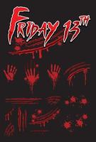 Friday 13th text design with bloody hand prints