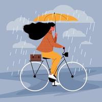 composición de lluvia de paseo en bicicleta vector