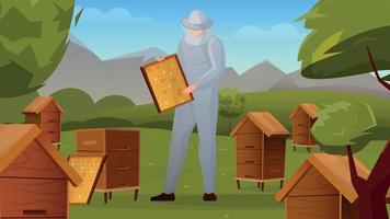 Apiary Horizontal Flat Composition vector