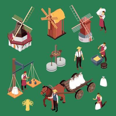 Isometric Windmills Icons Collection