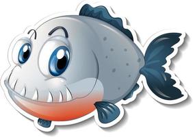 Cartoon fish with big fangs cartoon sticker vector