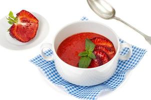 Cold fruit strawberry cream soup. isolated Photo