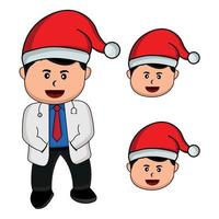 Illustration cute doctor with Christmas hat cartoon character. flat style illustrations. Design template vector