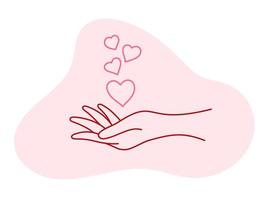 concepto de amor y romance, mano femenina con corazones. adecuado para el diseño de tarjetas de San Valentín, papel de regalo, felicitaciones vector
