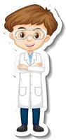 Scientist boy cartoon character sticker vector