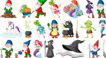 Set of fantasy fairy tale characters and elements vector