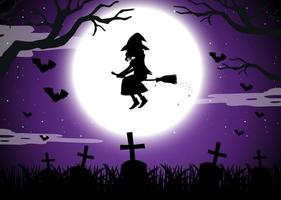 Halloween night background with witch silhouette vector