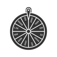 icono de glifo de rueda de la fortuna. ruleta. rueda de la suerte. símbolo de silueta. espacio negativo. vector ilustración aislada