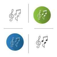 Treble clef and musical notes icon. Flat design, linear and color styles. Isolated vector illustrations