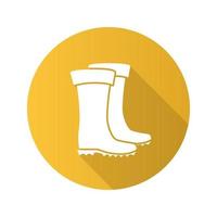 icono de glifo de larga sombra de diseño plano de bota de goma. zapatos impermeables. equipo de pesca. ilustración de silueta de vector