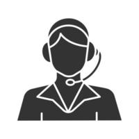 Call center operator glyph icon. Support service. Silhouette symbol. Negative space. Vector isolated illustration