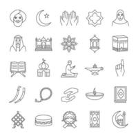 Islamic culture linear icons set. Thin line contour symbols. Muslim attributes. Religion symbolism. Isolated vector outline illustrations