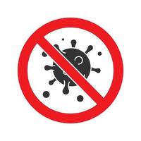 Forbidden sign with virus particle glyph icon. Stop silhouette symbol. Antiviral immunity. Negative space. Vector isolated illustration