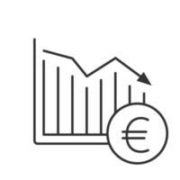 euro cayendo icono lineal. Diagrama de estadísticas con el signo de la moneda europea. Ilustración de línea fina. colapso financiero. símbolo de contorno. dibujo de contorno aislado vectorial vector
