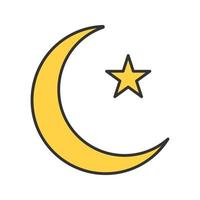 Star and crescent moon color icon. Ottoman flag. Ramadan moon. Isolated vector illustration