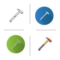 Fire axe icon. Flat design, linear and color styles. Hiking and camping hatchet. Isolated vector illustrations