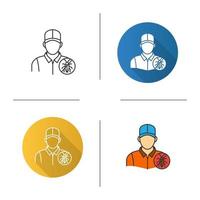 Exterminator icon. Flat design, linear and color styles. Pest control service. Isolated vector illustrations