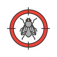 Housefly target color icon. Flying insects repellent. Isolated vector illustration