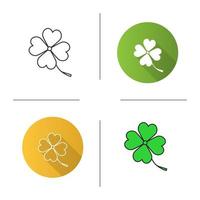 Four leaf clover icon. Flat design, linear and color styles. Symbol of success and good luck. Isolated vector illustrations