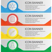 Science laboratory banner templates set. Pipette with drop, boiling beaker, molecule and lab clipboard website menu items with linear icons. Color polygonal web banner concepts. Vector backgrounds