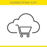 Buy cloud storage space linear icon. Shopping cart thin line illustration. Cloud computing contour symbol. Vector isolated outline drawing