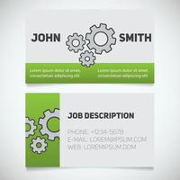 Business card print template with gears logo. Easy edit. Manager. Mechanic. Machinist. Cogwheels. Stationery design concept. Vector illustration