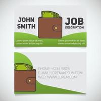 Business card print template with cash logo. Stationery design concept. Purse with money. Vector illustration