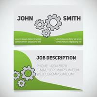 Business card print template with gears logo. Manager. Mechanic. Machinist. Cogwheels. Stationery design concept. Vector illustration