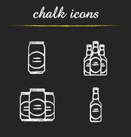 Beer chalk icons set. Beer bottles and cans. Isolated vector chalkboard illustrations