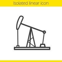 Oil derrick linear icon. Thin line illustration. Oil pump jack contour symbol. Vector isolated outline drawing