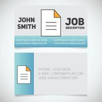 Business card print template with document logo. Manager. Secretary. Editor. Writer. Stationery design concept. Vector illustration