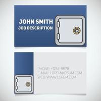 Business card print template with bank vault logo. Easy edit. Manager. Bank security. Safe deposit box. Stationery design concept. Vector illustration