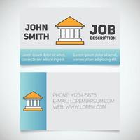 Business card print template with courthouse logo. Bank building. Lawyer. Advocate. Judge. Banker. Stationery design concept. Vector illustration