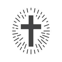 Cruz con luz alrededor del icono de glifo. símbolo de silueta. espacio negativo. vector ilustración aislada