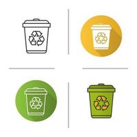 Recycle bin icon. Flat design, linear and color styles. Wastebasket. Isolated vector illustrations