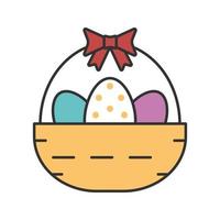icono de color de la cesta de Pascua. canasta con huevos y moño. ilustración vectorial aislada vector