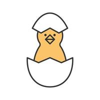 Newborn chicken color icon. Nestling in egg shell. Isolated vector illustration