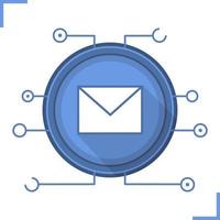 Email security flat design long shadow icon. Sms message. Email letter with microchip pathways. Vector silhouette symbol