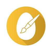 Easter egg painting. Flat design long shadow icon. Easter egg with brush. Vector silhouette symbol
