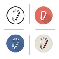 Carabiner icon. Flat design, linear and color styles. Spring hook. Isolated vector illustrations