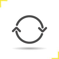 Cycling arrows glyph icon. Drop shadow symbol. Refresh button. Negative space. Vector isolated illustration