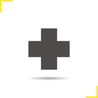 Medical cross glyph icon. Drop shadow silhouette symbol. Negative space. Vector isolated illustration