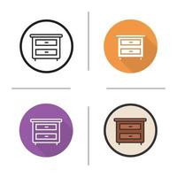 Nightstand icon. Flat design, linear and color styles. Bedside table. Isolated vector illustrations